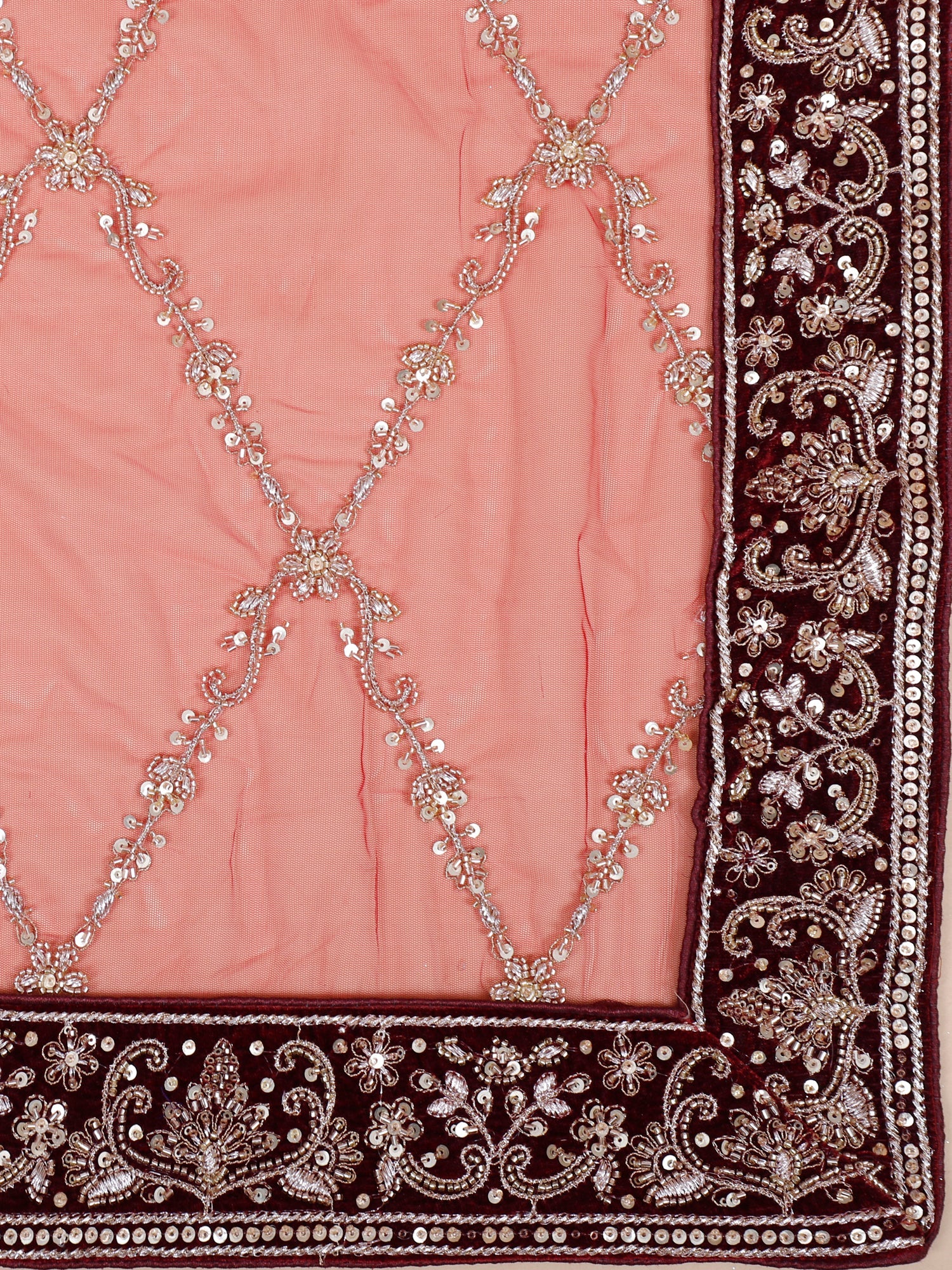 Maroon Majesty Peplum Velvet Lehenga with Jarkan Diamond