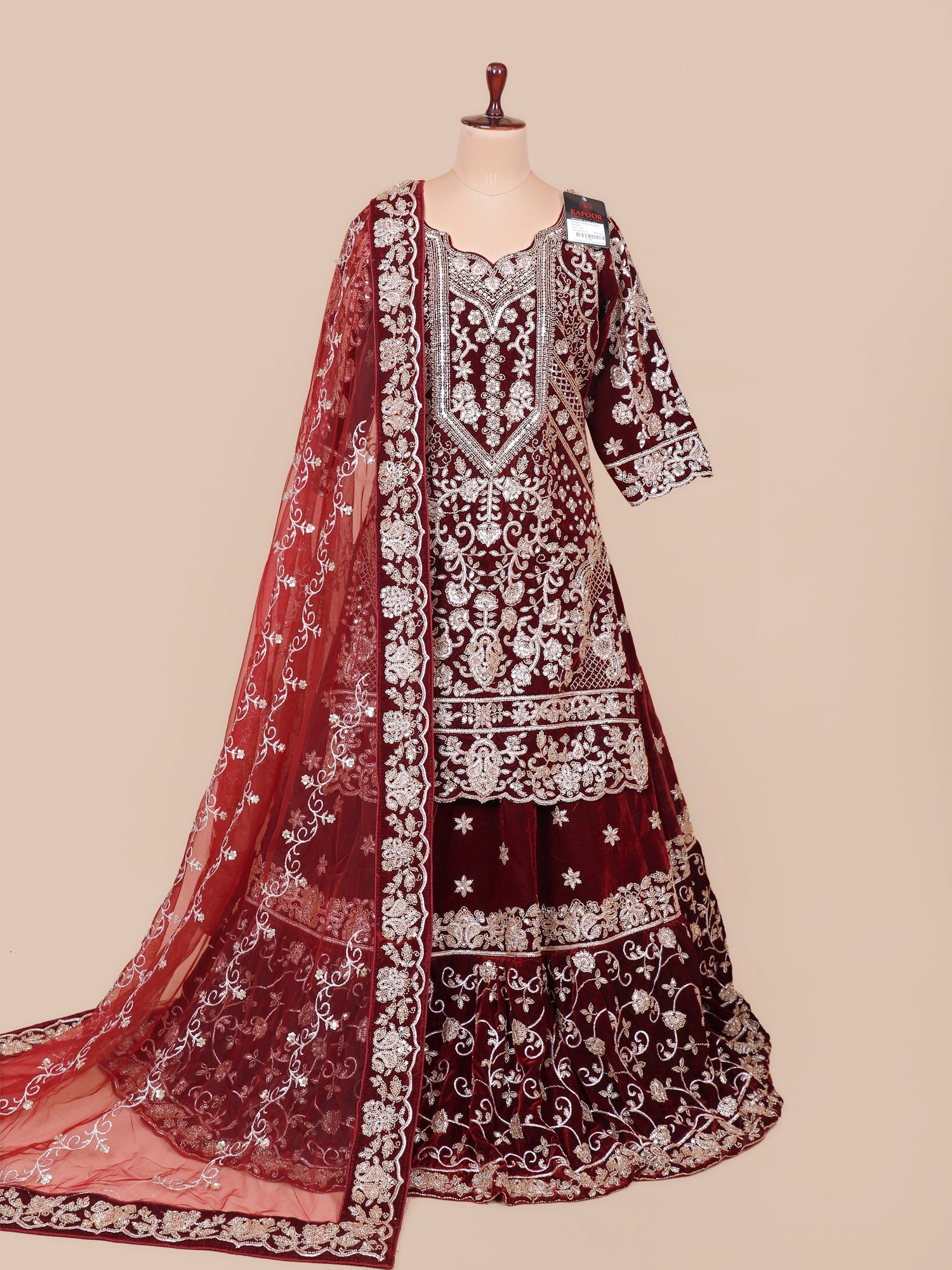 Velvet Maroon Eleganza Peplum Lehenga with Premium Diamond