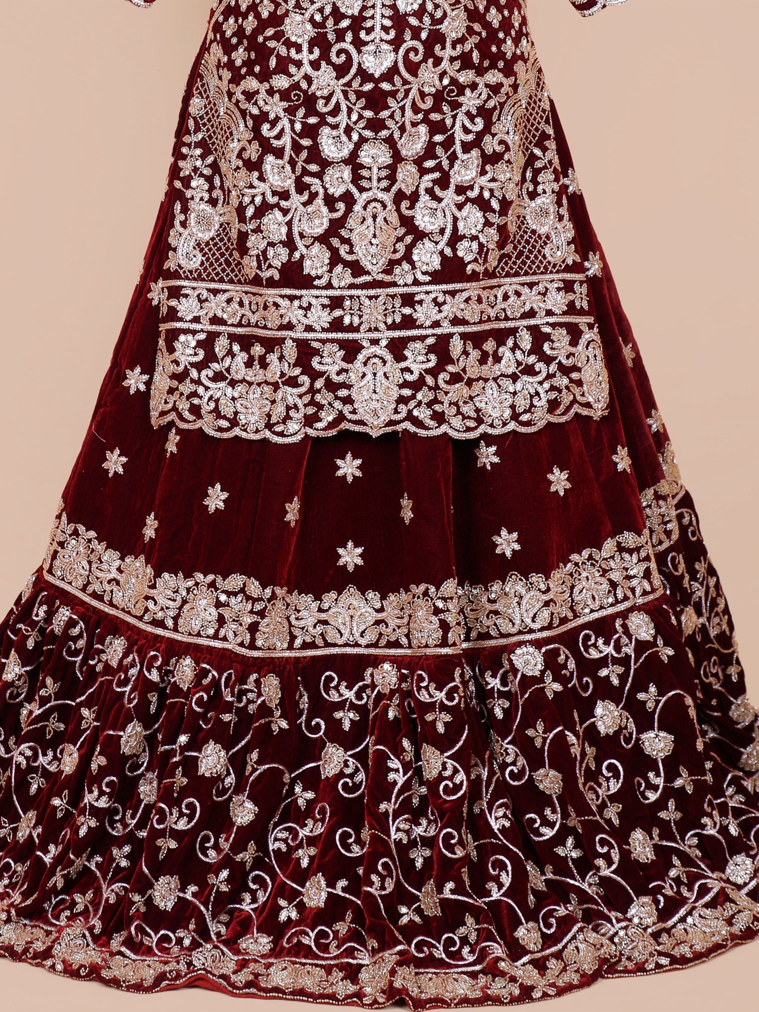 Velvet Maroon Eleganza Peplum Lehenga with Premium Diamond