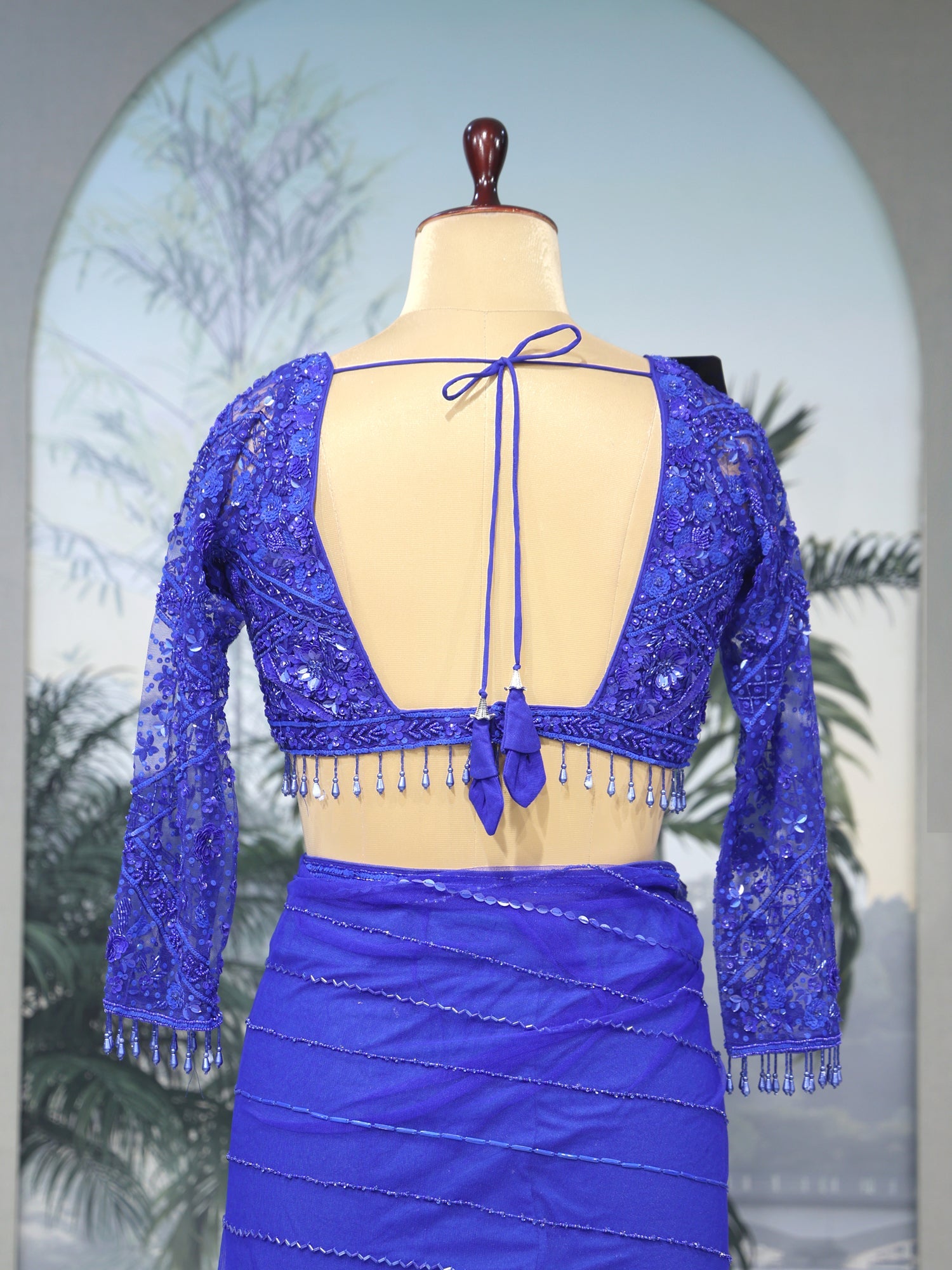 Blue Sapphire Bloom Net Sequin Handwork Royal Saree