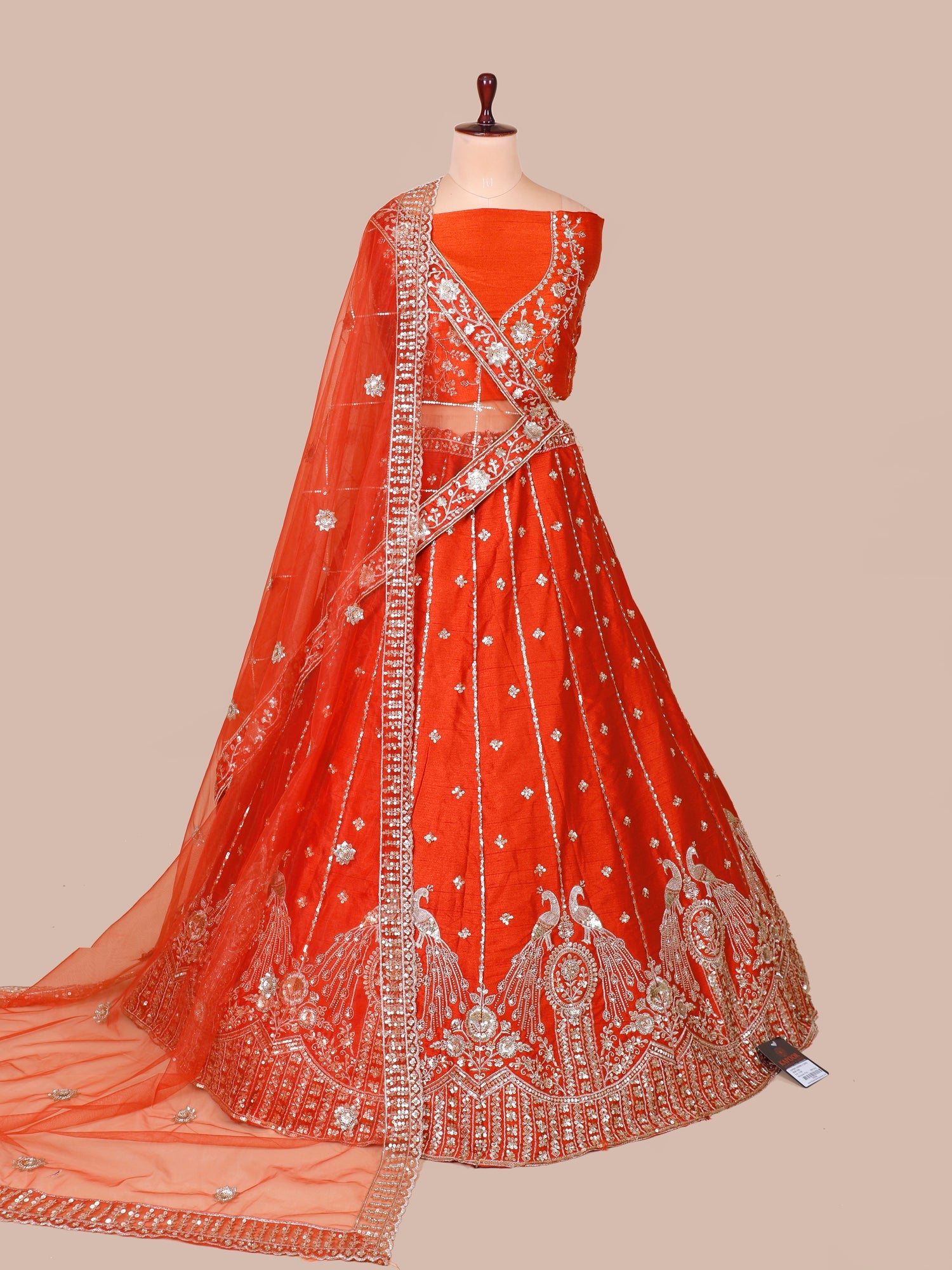 Rust Orange Silk Lehenga Adorned with Thread &amp; Jarkan