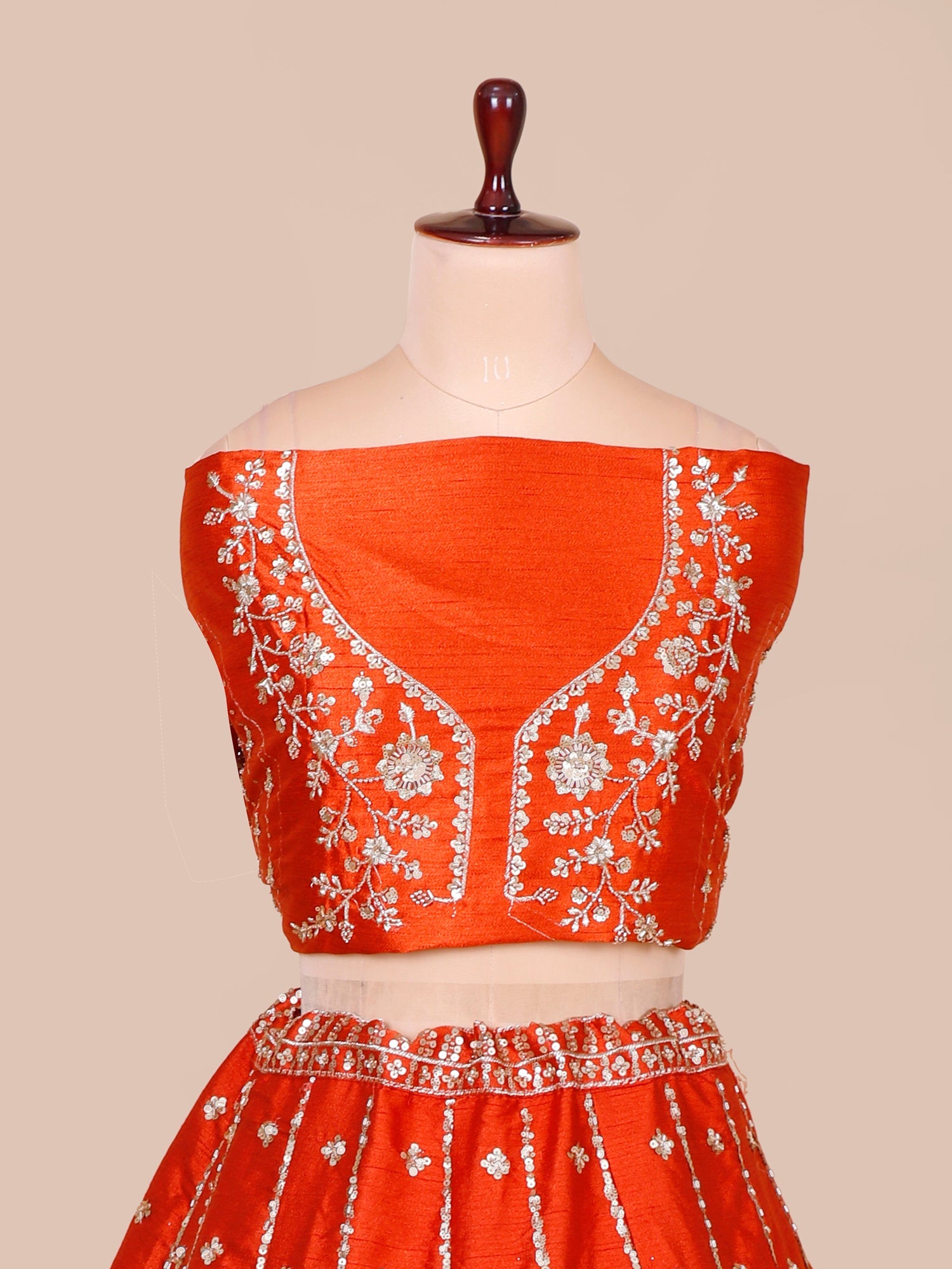 Rust Orange Silk Lehenga Adorned with Thread &amp; Jarkan