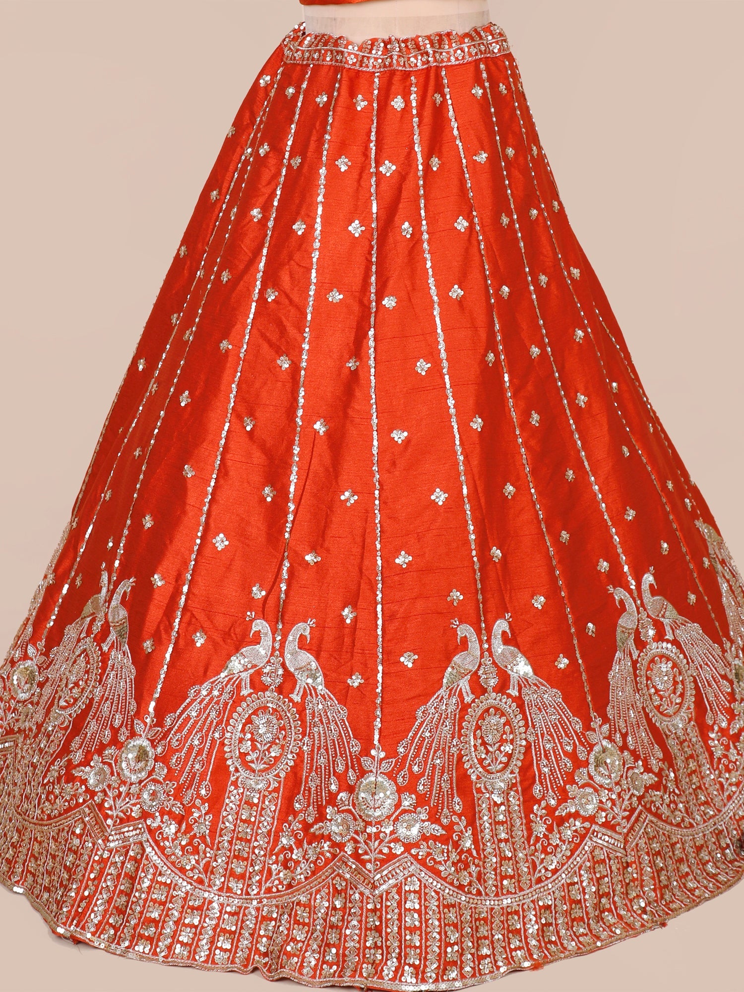 Rust Orange Silk Lehenga Adorned with Thread &amp; Jarkan