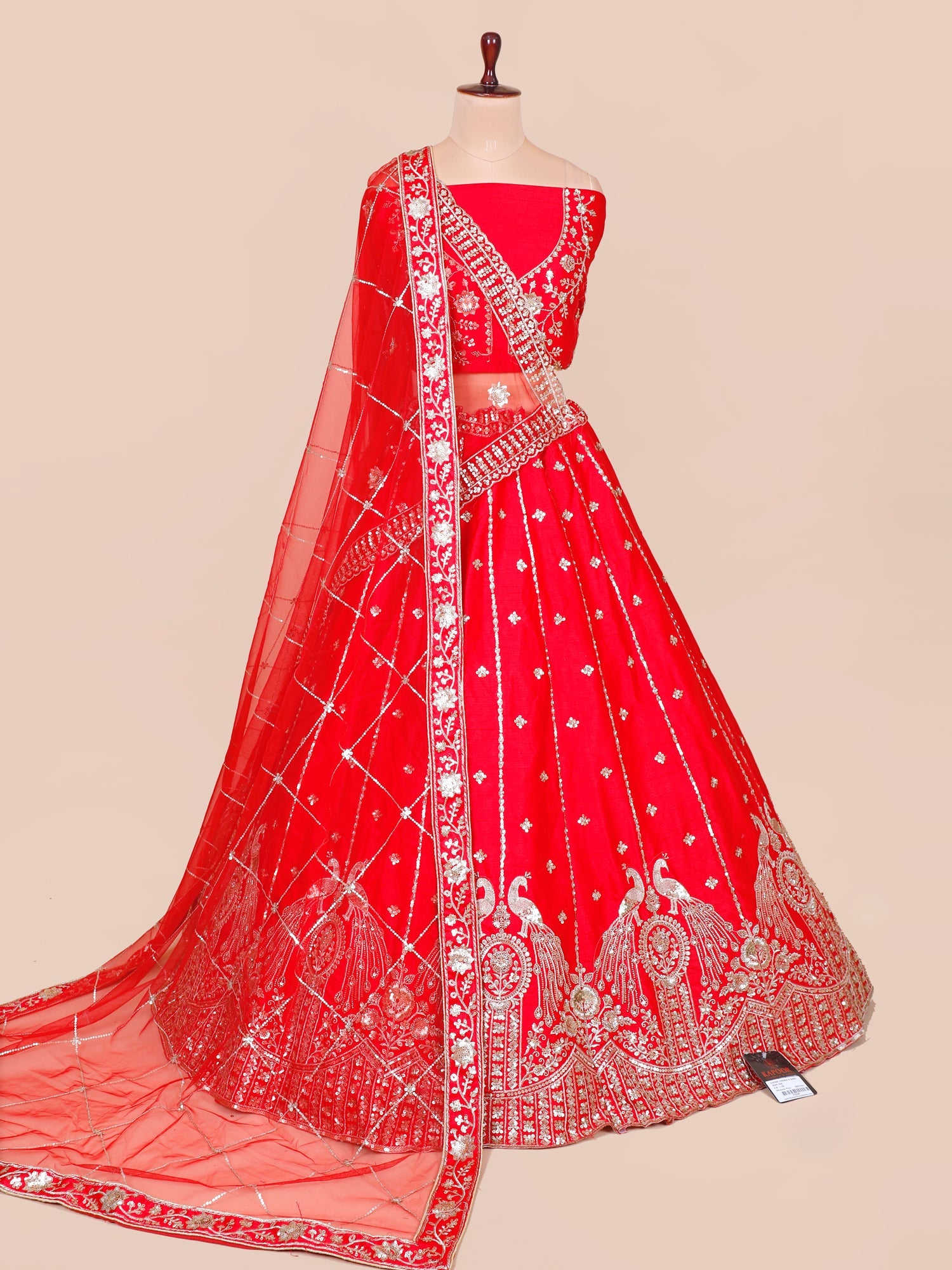 Red Heritage Crown Premium Embroidered Silk Lehenga