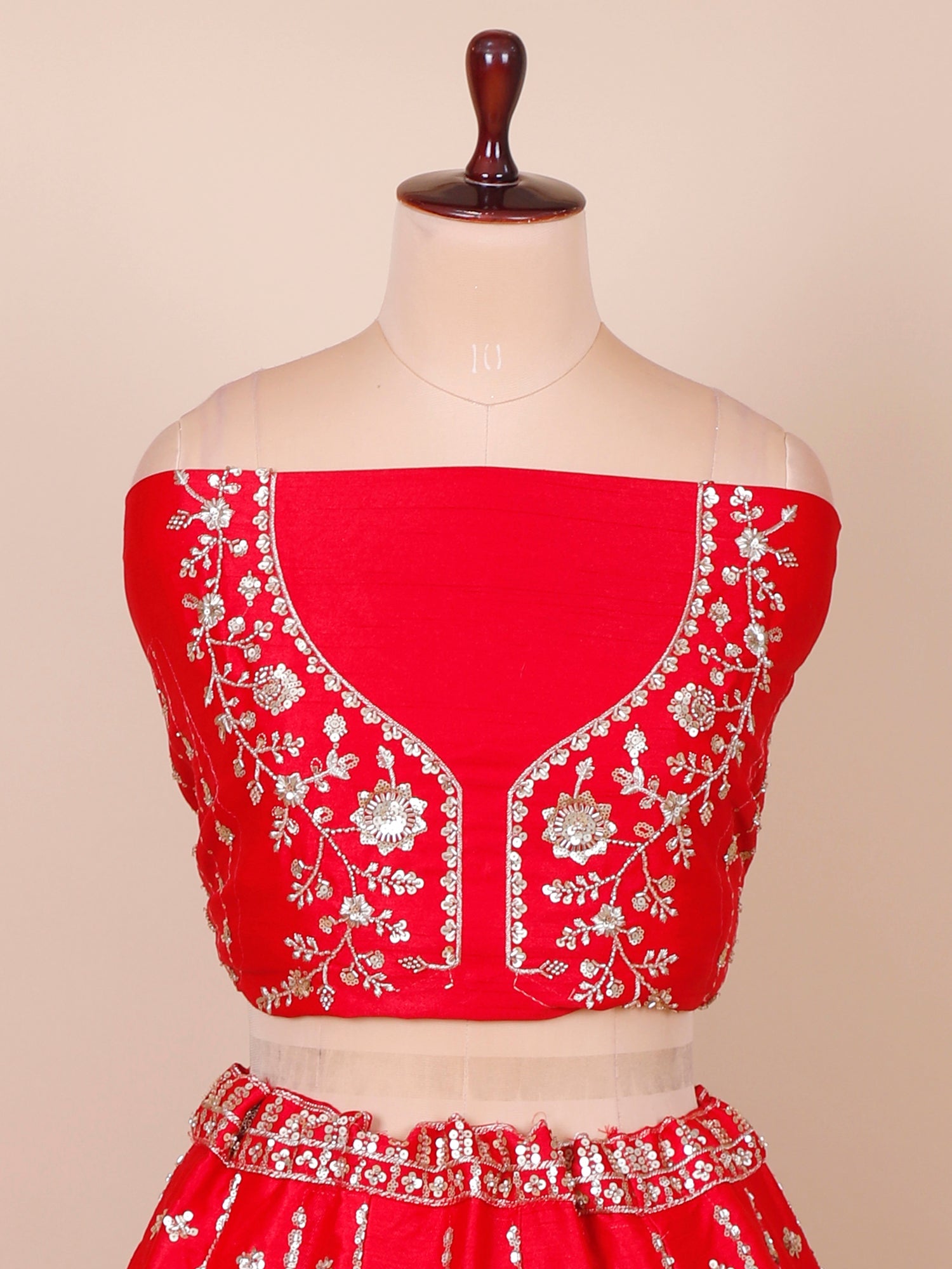 Red Heritage Crown Premium Embroidered Silk Lehenga