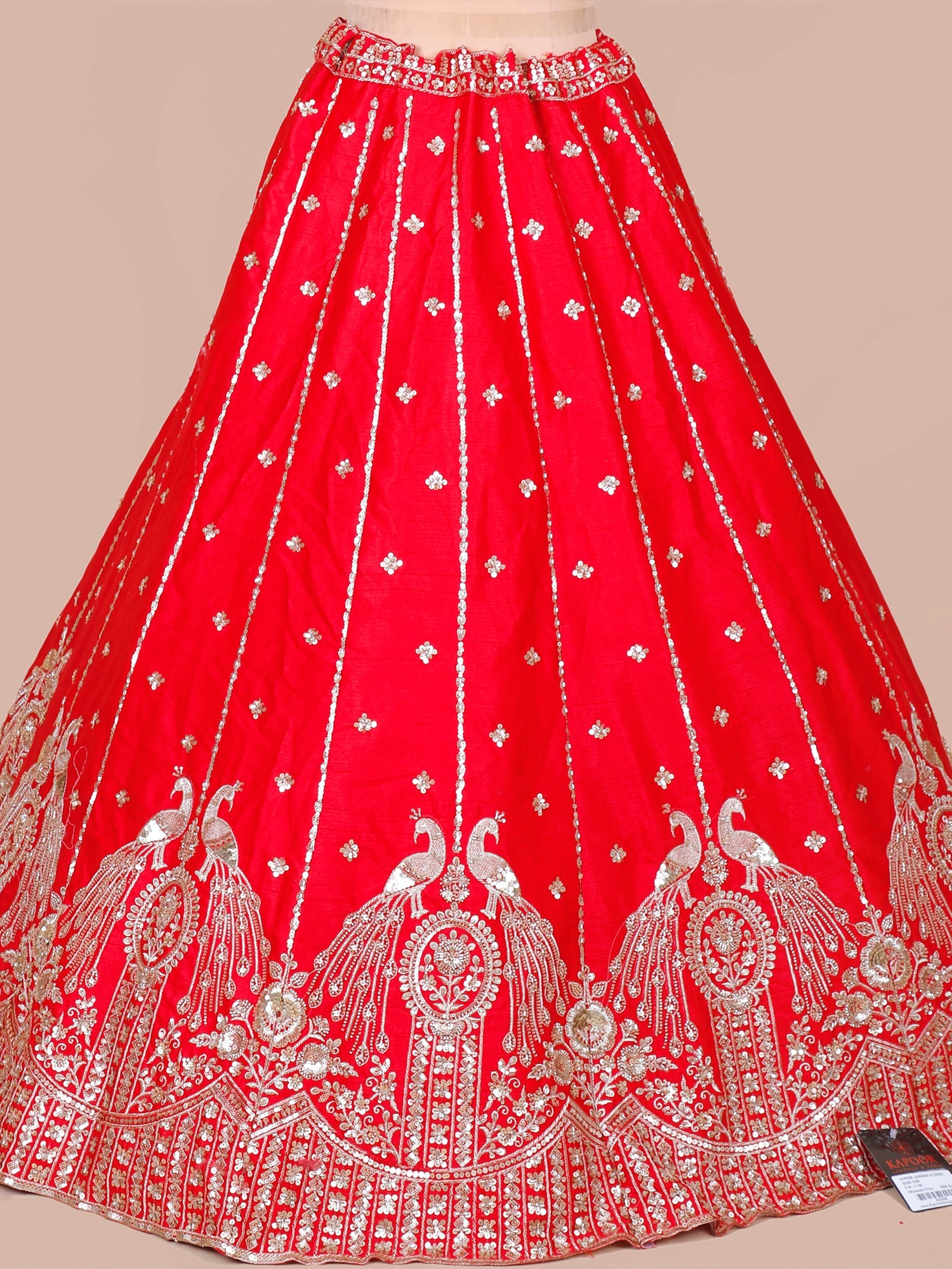Red Heritage Crown Premium Embroidered Silk Lehenga