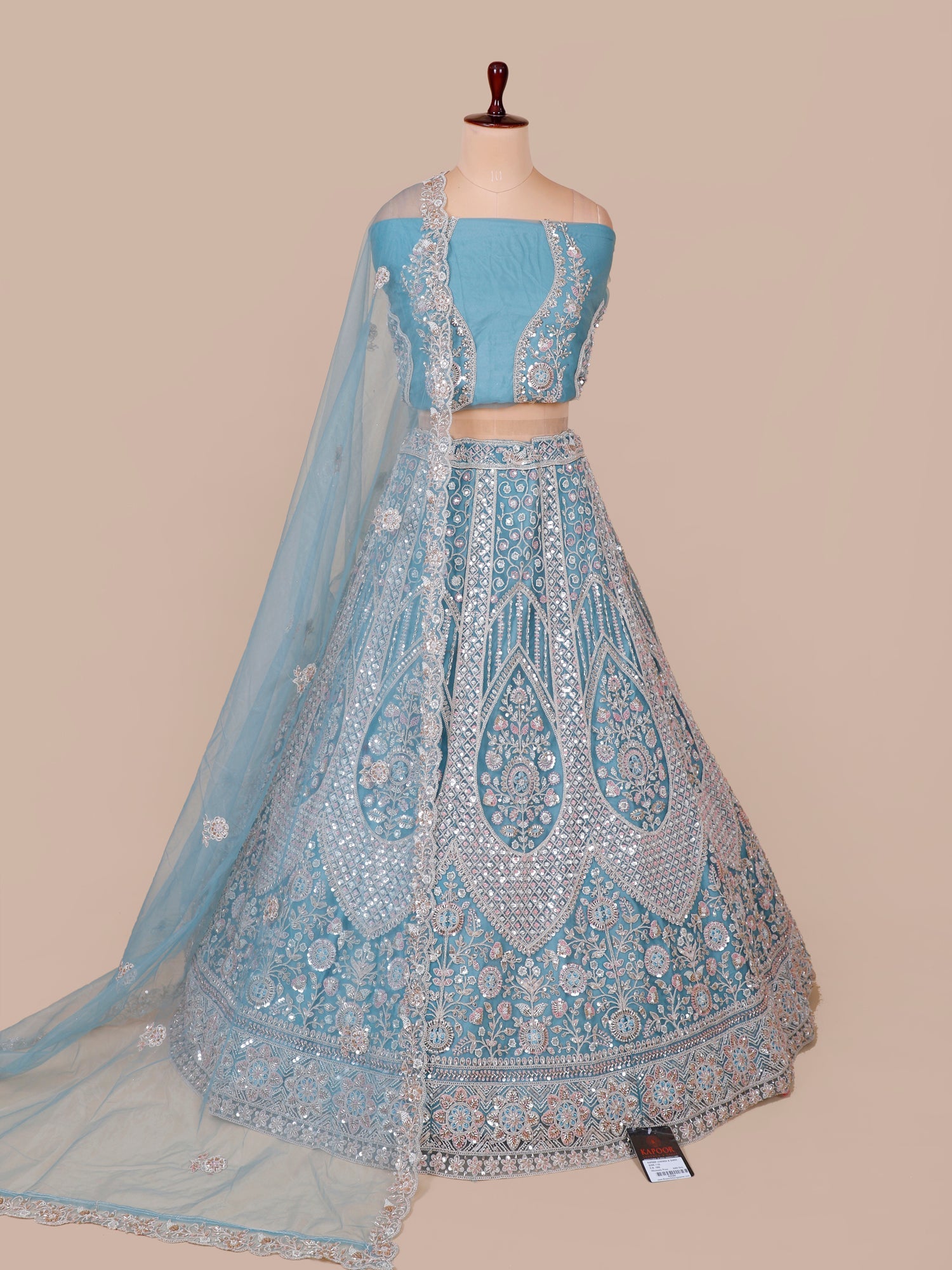 Sky Blue Dream Net Lehenga with Thread Embroidery &amp; Jarkan Diamond