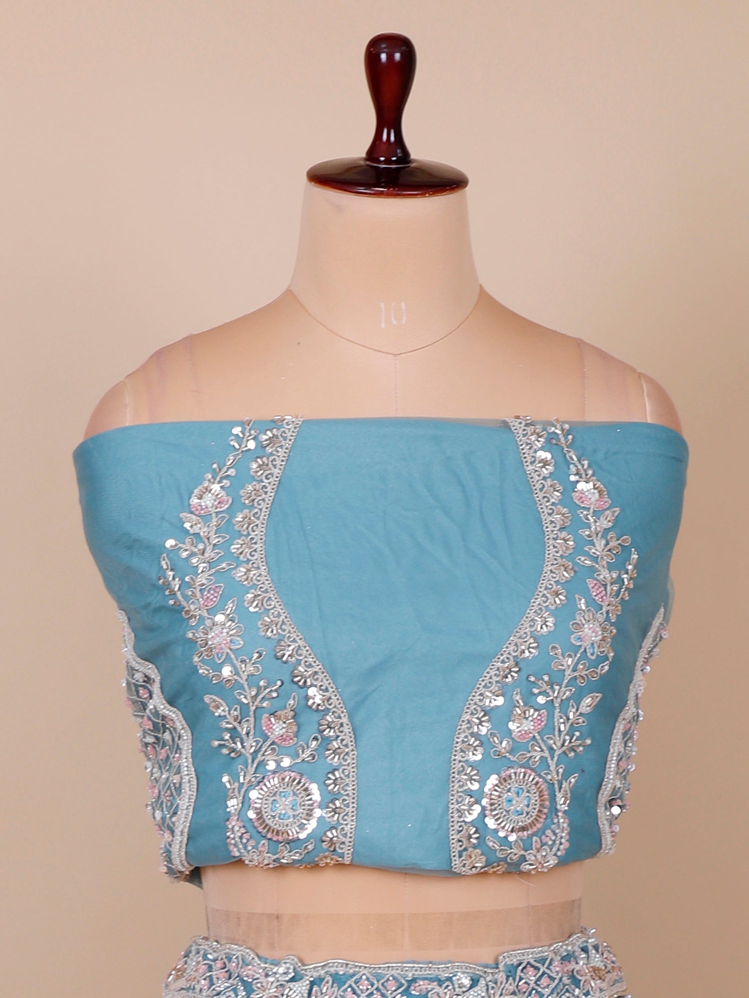 Sky Blue Dream Net Lehenga with Thread Embroidery &amp; Jarkan Diamond