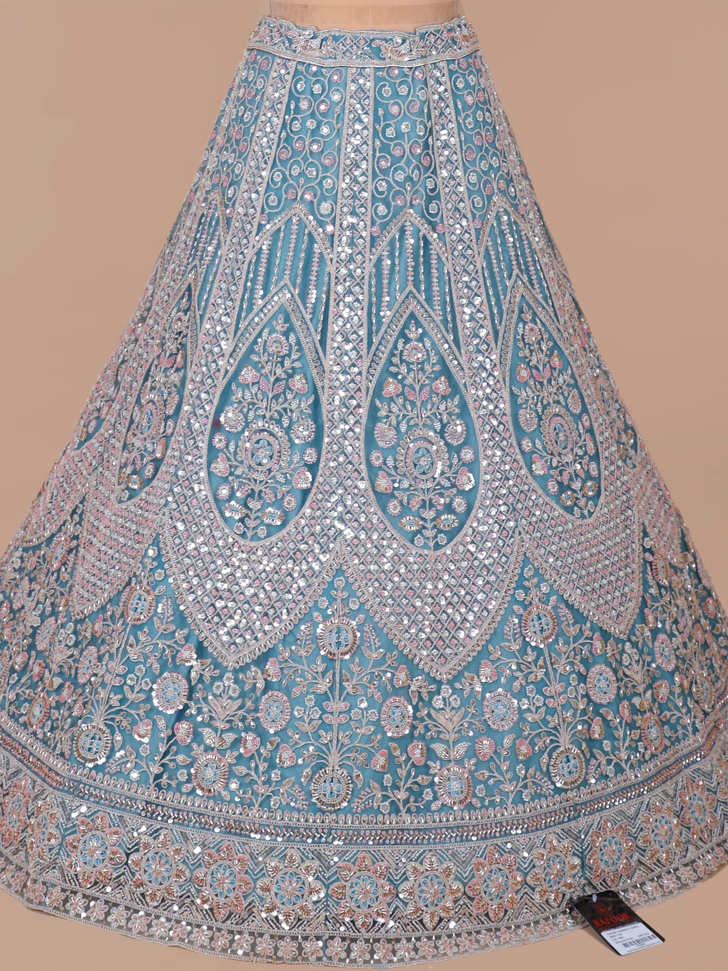 Sky Blue Dream Net Lehenga with Thread Embroidery &amp; Jarkan Diamond