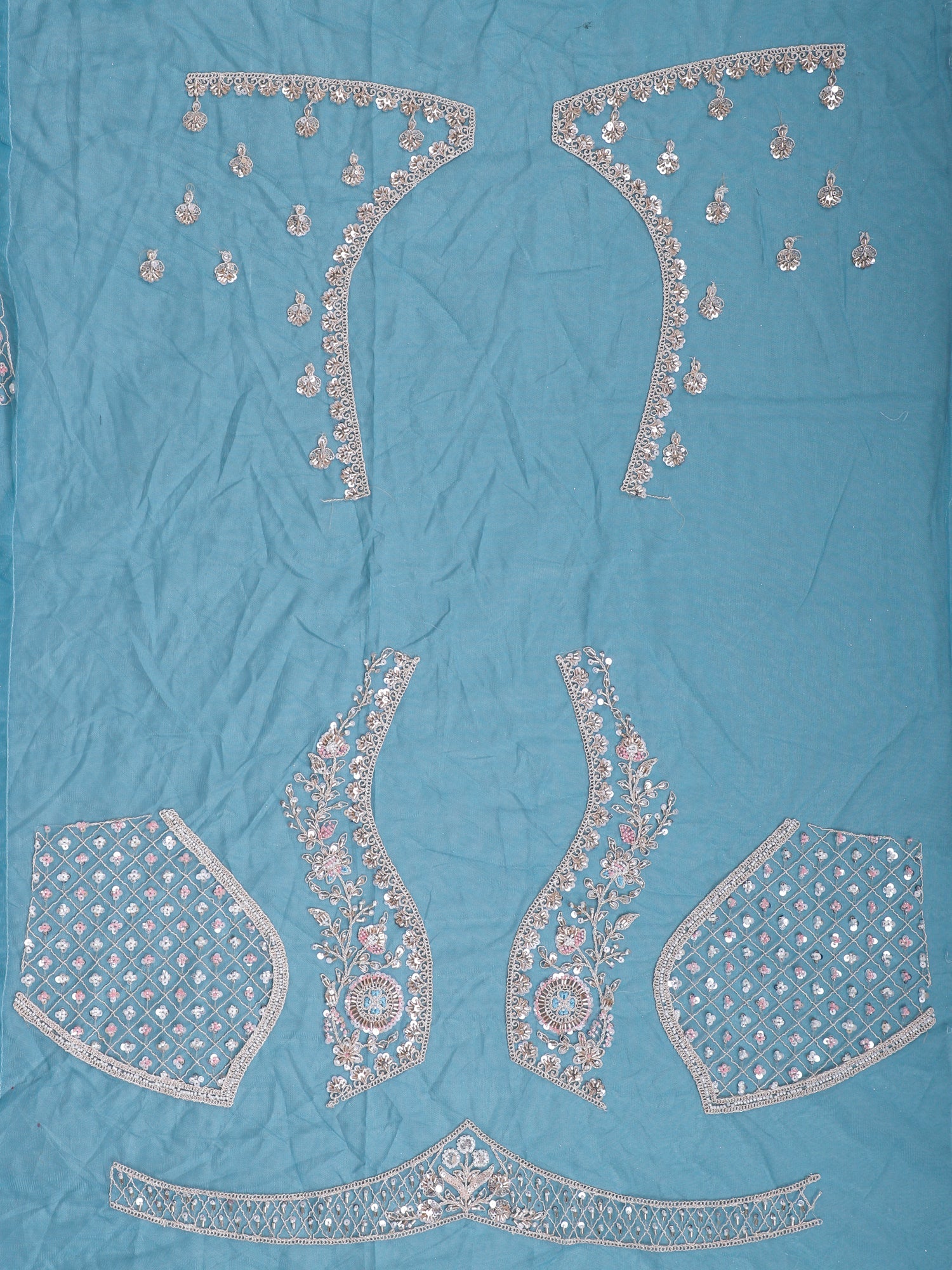 Sky Blue Dream Net Lehenga with Thread Embroidery &amp; Jarkan Diamond