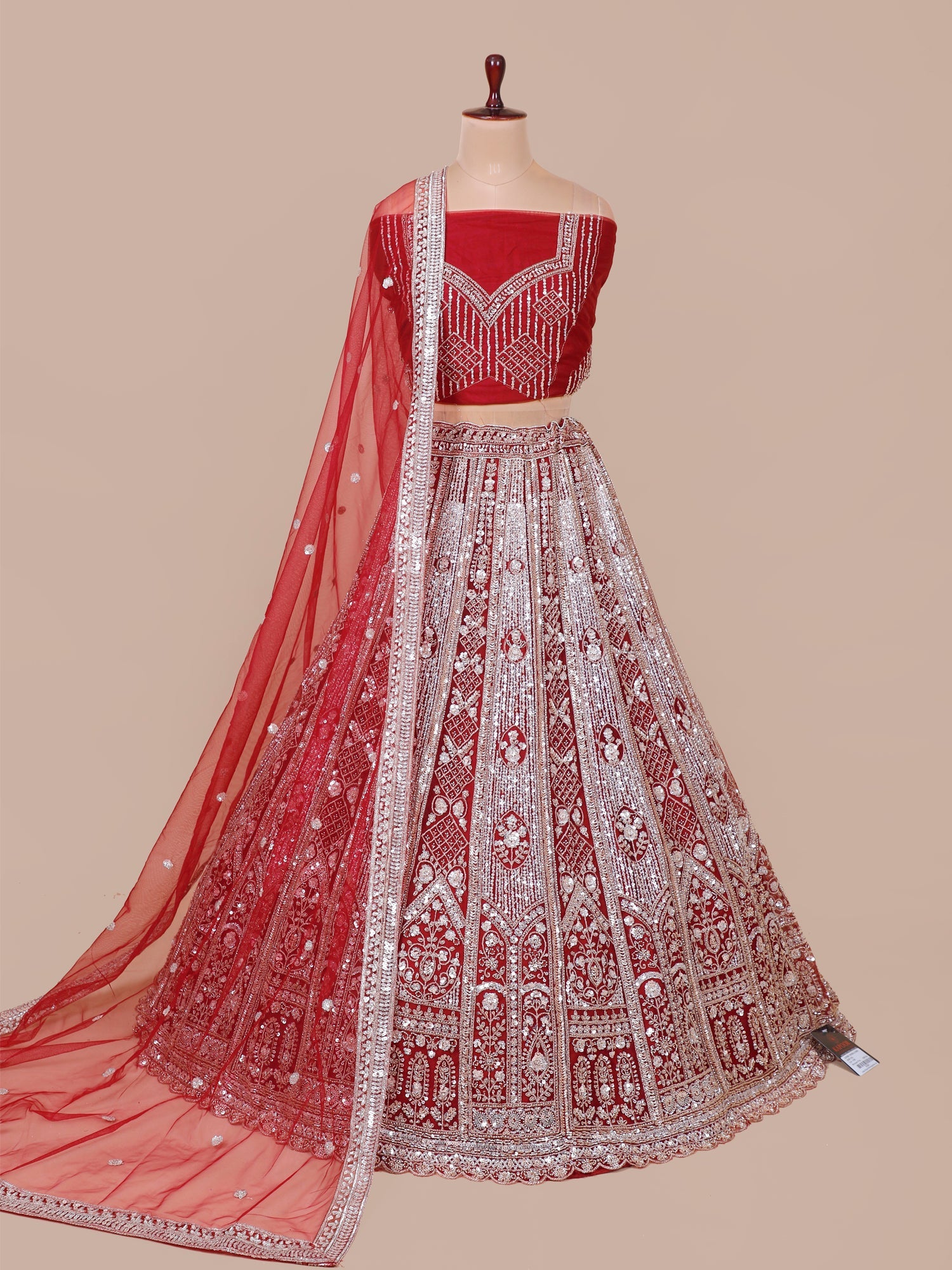 RED Celestial Sparkle Premium Hand-Embroidered Lehenga