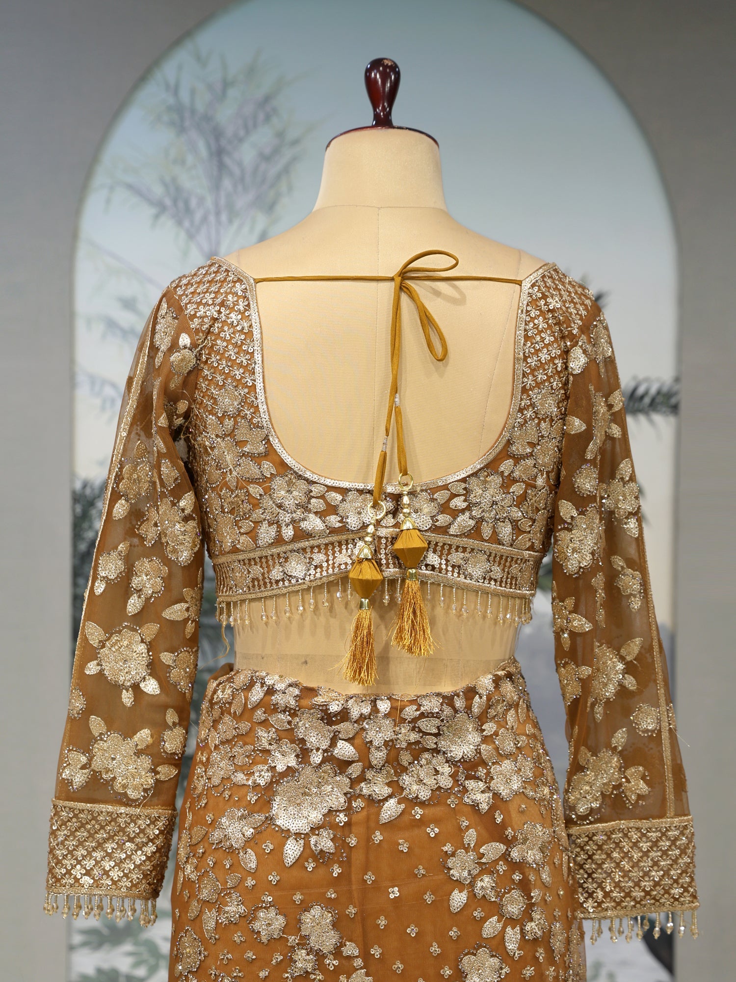 Rust Brown Luxury Net Saree with Sequence &amp; Diamond Work