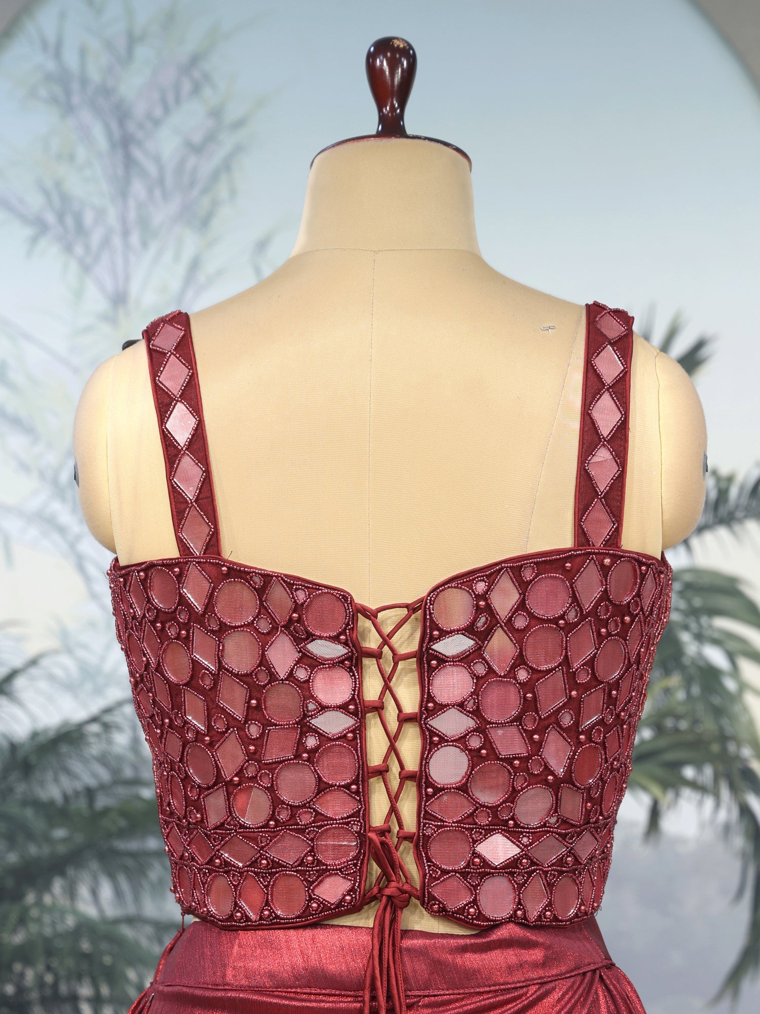 Maroon Mirror Illusion Saree High-Shine Lycra Edition