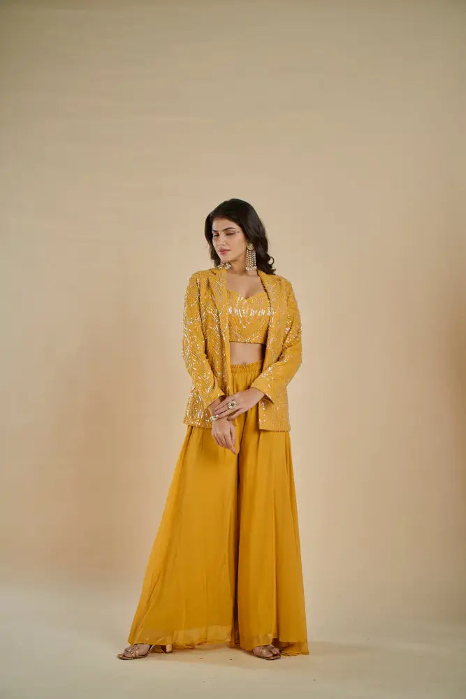 Rich Yellow Indo Western With Beautiful Handcrafted Artwork Indo Western