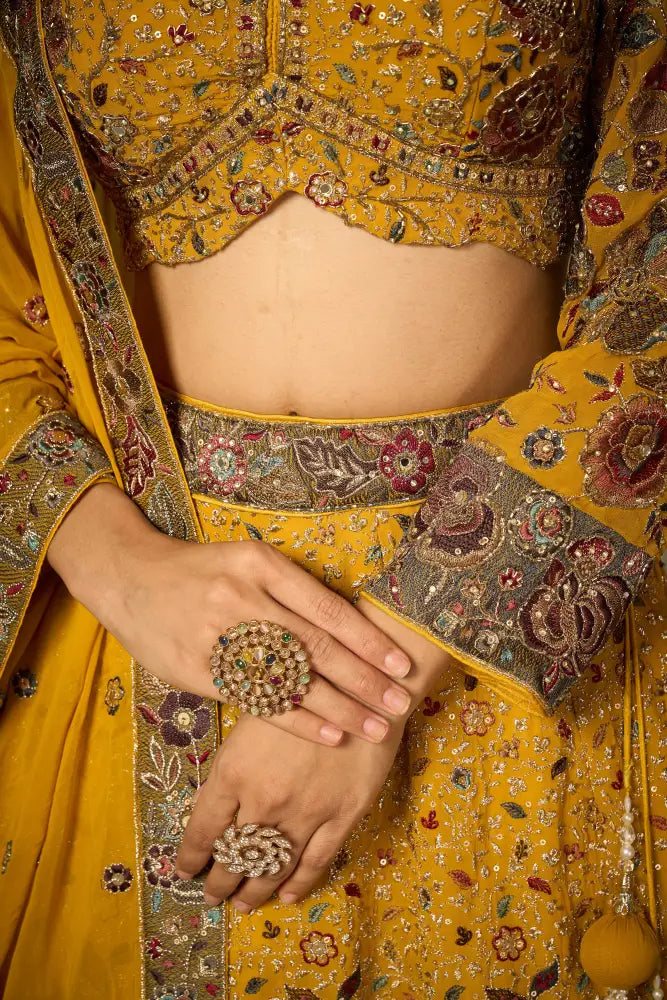 Royal Yellow Lehenga With Dupatta And Handcrafted Heritage Work Lehenga
