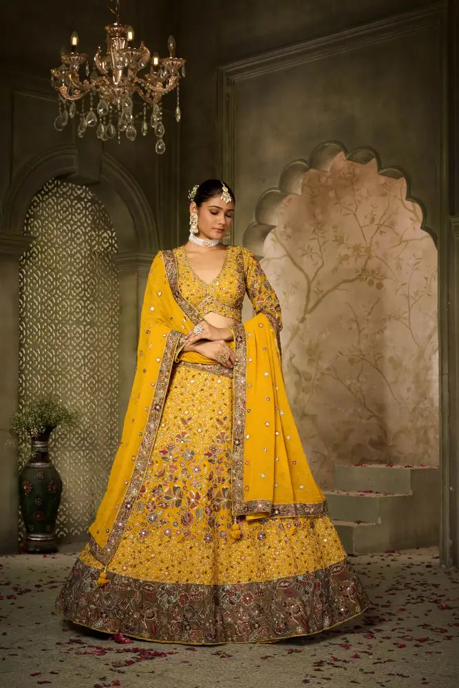 Royal Yellow Lehenga With Dupatta And Handcrafted Heritage Work Lehenga