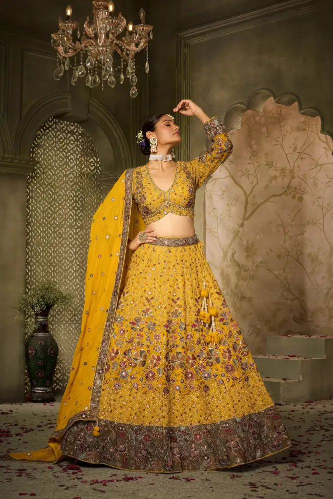 Royal Yellow Lehenga With Dupatta And Handcrafted Heritage Work Lehenga