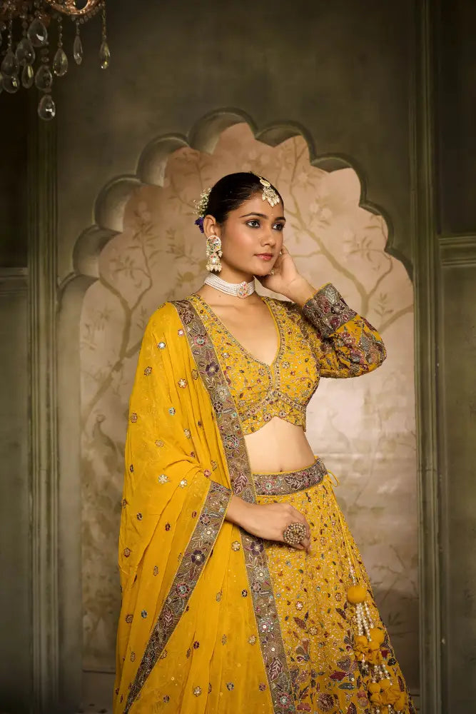 Royal Yellow Lehenga With Dupatta And Handcrafted Heritage Work Lehenga