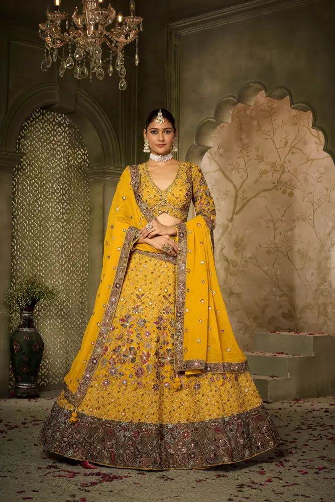 Royal Yellow Lehenga With Dupatta And Handcrafted Heritage Work Lehenga