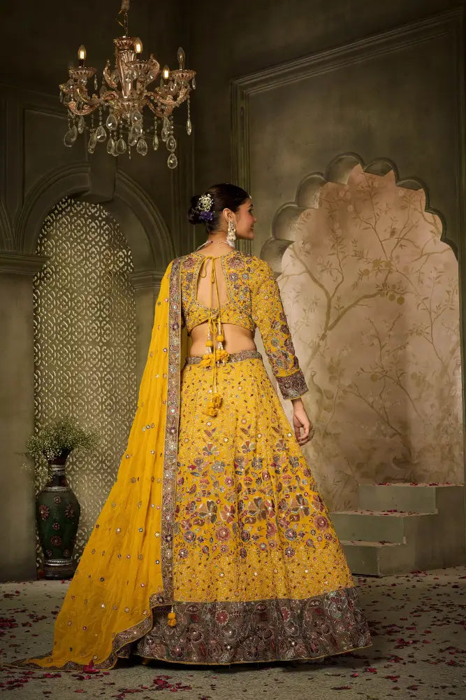 Royal Yellow Lehenga With Dupatta And Handcrafted Heritage Work Lehenga