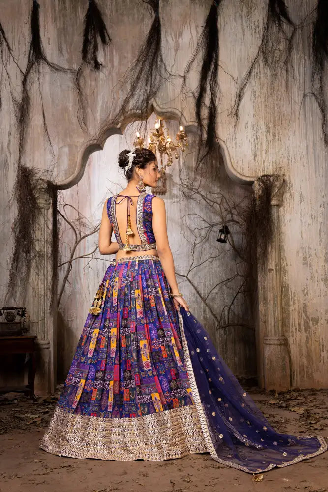 Vibrant Multicolor Printed Handwork Lehenga Choli With Dupatta For Sangeet Lehenga