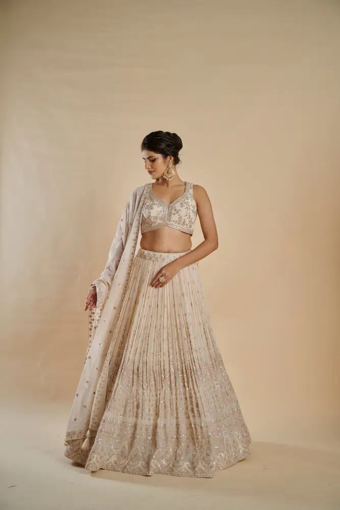 White Crepe Silk White Lehenga With Beautiful Handwork And Embroidery Lehenga