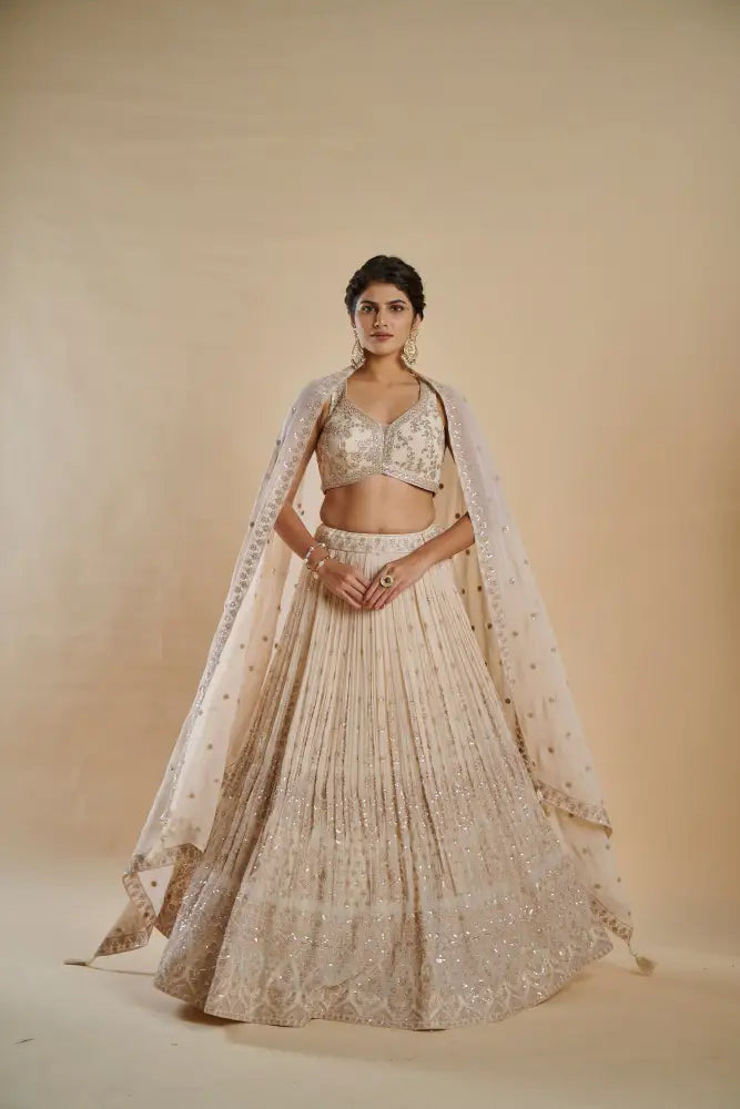 White Crepe Silk White Lehenga With Beautiful Handwork And Embroidery Lehenga