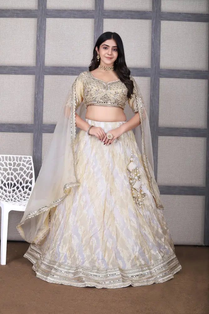 White Gold Lehenga With Exclusive Handwork