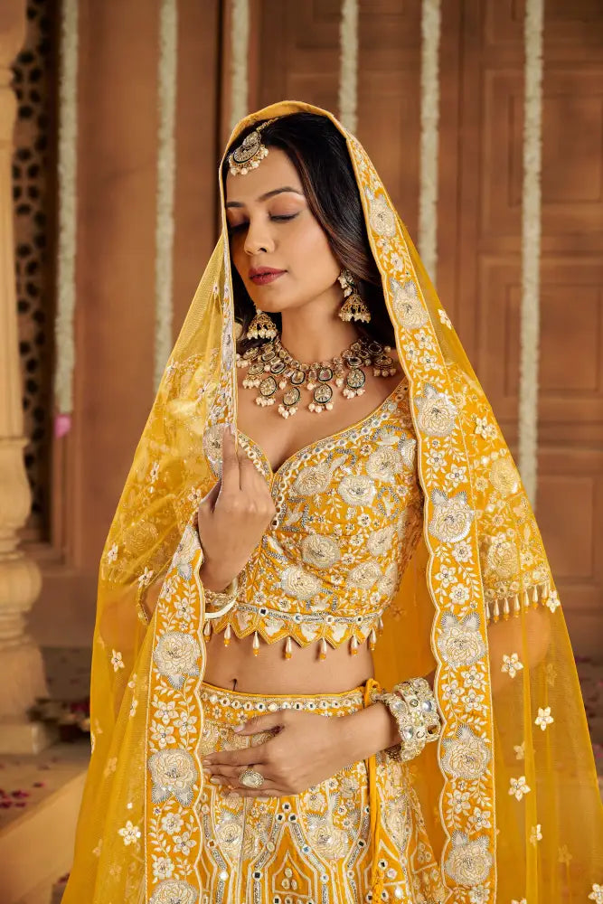 Yellow Silk Lehenga With Dupatta And Intricate Jarkan Embroidery Lehenga