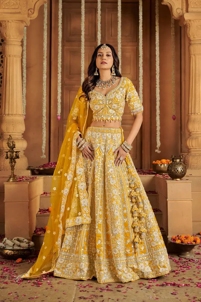 Yellow Silk Lehenga With Dupatta And Intricate Jarkan Embroidery Lehenga