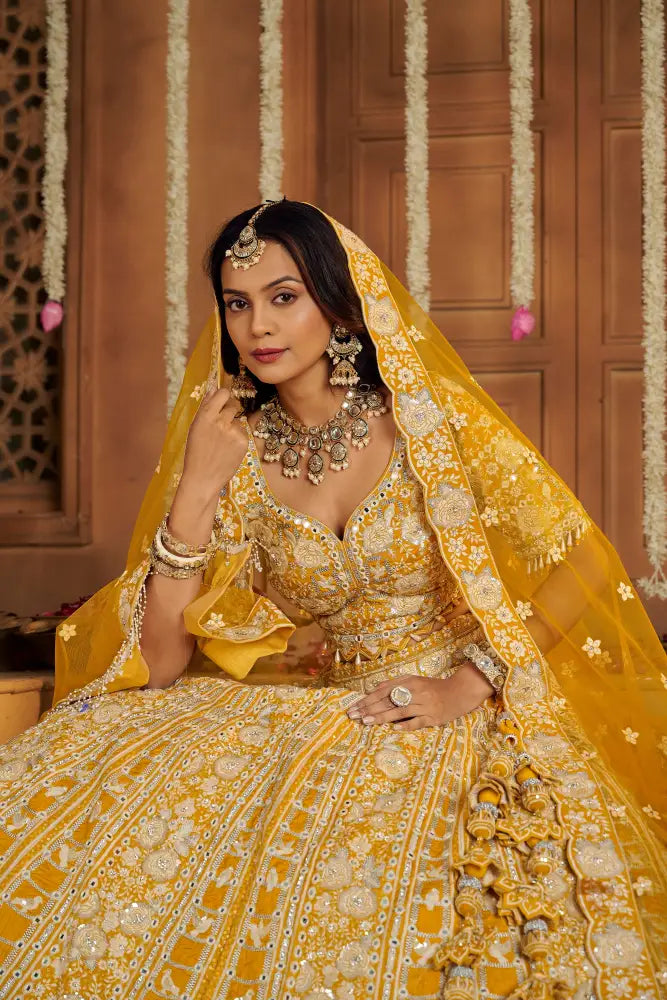 Yellow Silk Lehenga With Dupatta And Intricate Jarkan Embroidery Lehenga