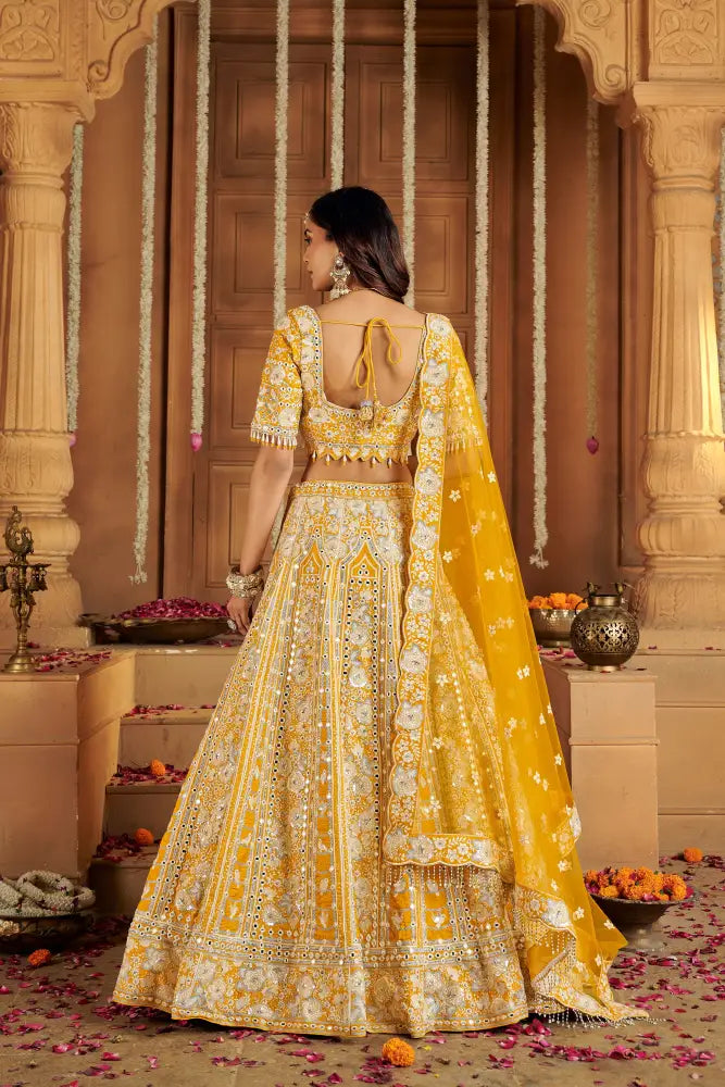 Yellow Silk Lehenga With Dupatta And Intricate Jarkan Embroidery Lehenga